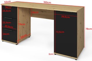 PKMebel - Radni stol Tivo - 160 cm - artisan hrast/crna