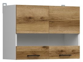 Gornji element sa staklom Junona Line - bijela/svijetli hrast - 80 cm