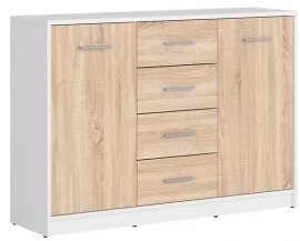 Široka komoda Nepo Plus - bijela/sonoma hrast