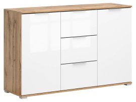Komoda sa šest ladica Holten 135 cm – bijela/hrast Wotan/bijeli sjaj