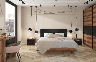 Krevet Forn - 160x200 cm - Tamni delano hrast/mat crna