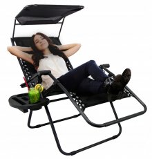 Ležaljka za plažu s baldahinom - crna - LEZ9962