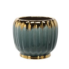 Keramička ukrasna posuda 41 cm - zlatno-zelena - ELI3628