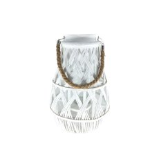 Lampion 24x55 cm sa staklenim uloškom - bijeli - ILS3100