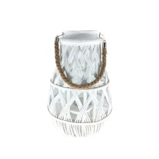 Lampion 27x42 cm sa staklenim uloškom - bijeli - ILS3117