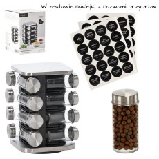 Stalak za začine kvadratni 16 staklenki - crno-srebrni - NIW9134