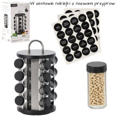 Stalak za začine okrugli 16 staklenki - crno-srebrni - NIW9158
