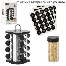 Stalak za začine kvadratni 33,5 cm 16 staklenki - crno-srebrni - NIW9165