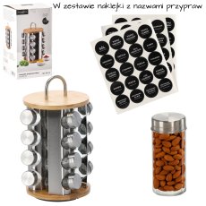 Stalak za začine okrugli 16 staklenki - bambusovo-srebrna - NIW9172