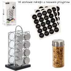 Stalak za začine 8 staklenki - srebrno-crn - NIW9189