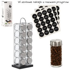Stalak za začine 12 staklenki - srebrno-crni - NIW9196