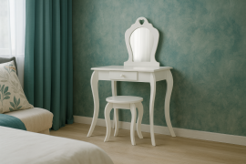 Mali toaletni stolić s ogledalom i stolicom - bijeli - PHO0397