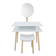 Toaletni stolić s okruglim ogledalom + tabure - bijela - PHO5803