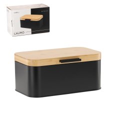 Metalna kutija za kruh s bambusovim poklopcem Lauro - crna - NEL3192