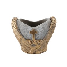 Cementna grobna posuda - srce sivo-zlatno - DED8905