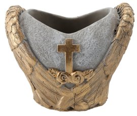 Cementna grobna posuda - srce sivo-zlatno - DED8905