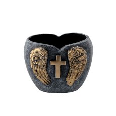 Cementna nadgrobna posuda Srce sa zlatnim krilima - DED8929