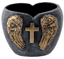 Cementna nadgrobna posuda Srce sa zlatnim krilima - DED8929