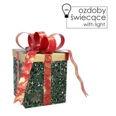 Božićna dekoracija Metalni kvadratni poklon s LED mašnom 15x12x20 cm - POI5241