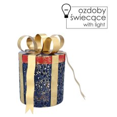 Božićni ukras Metalni okrugli dar s mašnom LED 15x15x20 cm - POI5258