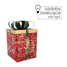Božićna dekoracija Metalni kvadratni poklon s vezanom mašnom LED 16x16x26 cm - POI5265