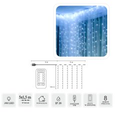 Svjetlosna zavjesa žičke 240l hladno bijela 5x1,5 m, usb, s daljinskim upravljačem - LED8486
