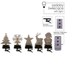 Komplet 5 prozirnih lampica s božićnim motivom s daljinskim upravljačem, 10,5 cm - LED9469