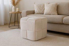 Tabure pletena kocka - bijel - PHO3852