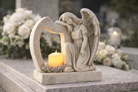 Figura Anđeo s harfom i LED svijećom - DED1710