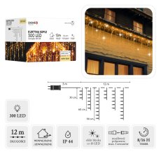 Svjetlosna zavjesa ledene svijeće 300 LED, toplo bijela, 3+12 m - LED9829