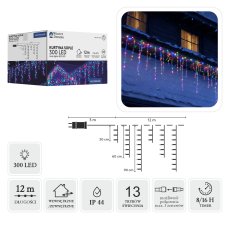 Svjetlosna zavjesa 300 LED, višebojna, 3+12 m - LED6311
