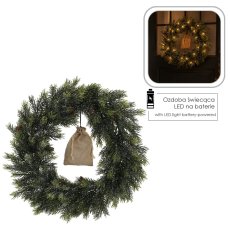 Chomik - Blago zasnježen božićni vijenac s LED rasvjetom, 40 cm - HIN4537