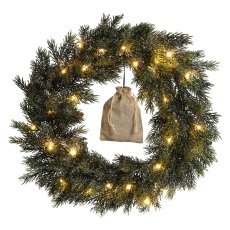 Chomik - Blago zasnježen božićni vijenac s LED rasvjetom, 40 cm - HIN4537