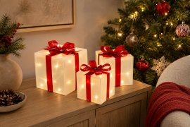 Chomik - Božićni ukras – 3 LED-poklona, 60 lampica, topla bijela - LED5756
