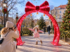 Chomik - 3D LED blagdanska dekoracija – Luk s mašnom i zvončićima - LED9839