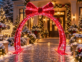Chomik - 3D LED blagdanska dekoracija – Luk s mašnom i zvončićima - LED9839