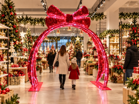 Chomik - 3D LED blagdanska dekoracija – Luk s mašnom i zvončićima - LED9839