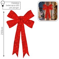 Chomik - Blagdanska dekoracija – crvena mašna 3D LED 210 cm - LED9914