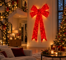 Chomik - Blagdanska dekoracija – crvena mašna 3D LED 210 cm - LED9914