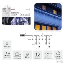 Svjetlosna zavjesa Icicle 300 LED, hladno bijela, 3 + 12 m - LED9836