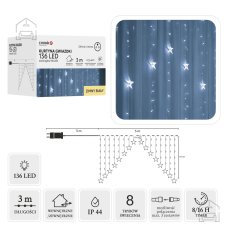Svjetlosna zavjesa sa zvjezdicama 136L, hladno bijela, 3 + 3 m - LED0023