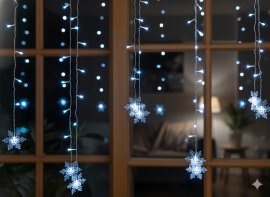 Svjetlosna zavjesa s pahuljicama 96 LED, hladno bijela, 3 + 3,5 m - LED0061