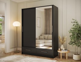 Ormar s kliznim vratima Estantte II s ogledalom - 150 cm - crni