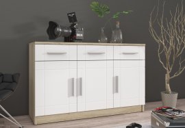 Široka komoda Paris - bijela/hrast artisan WH 3F3S