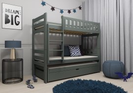 Krevet na kat s dodatnim ležajem Harvey - 80x200 cm - Graphite