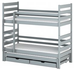 Krevet na kat s dodatnim ležajem Tomi - 90x200 cm - Siva