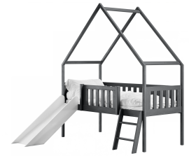 Dječji krevet kućica s toboganom Angel - 80x180 cm - grafit