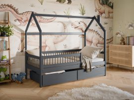 Dječji krevet kućica Oskar - 90x200 cm - grafitna boja