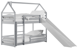 Krevet na kat s toboganom Play - 90x190 cm - siva