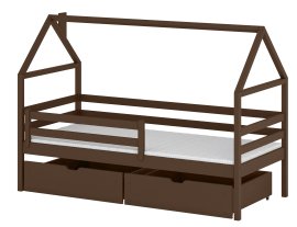 Dječji krevet kućica Aron - 90x200 cm - tamno čokoladna